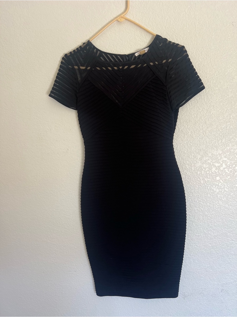 Calvin Klein Black Short-Sleeve Sheer-Panel Bodycon Dress